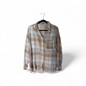 Cotton on cream‎ and brown flannel shirt